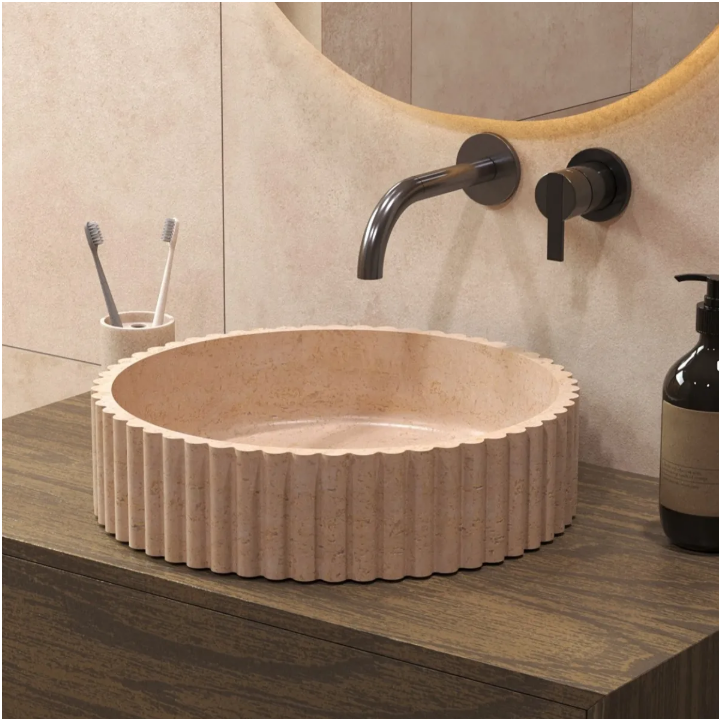 Salenzi Travertin Light ribbed washbasin 40x40x10cm
