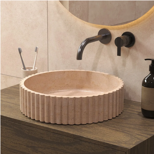 Salenzi Travertin Light ribbed washbasin 40x40x10cm