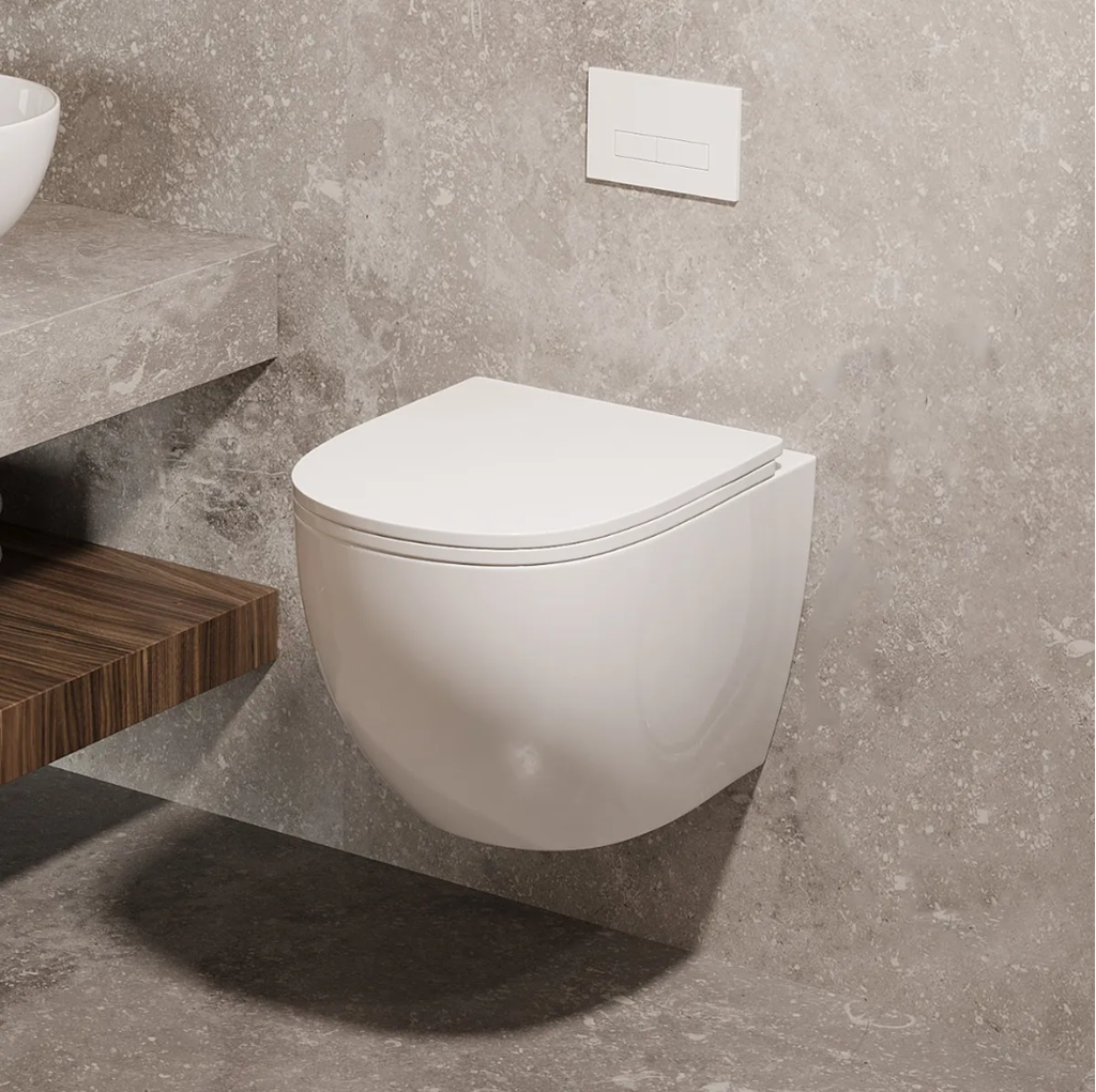 Saniclear Itsie white rimless toilet bowl with soft-close seat