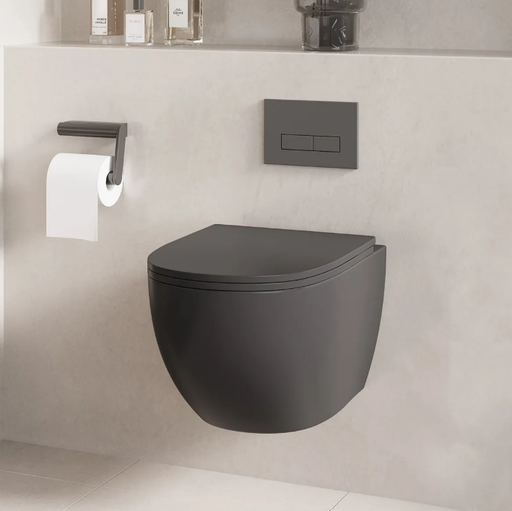 Saniclear Itsie matte black rimless toilet bowl with soft-close seat