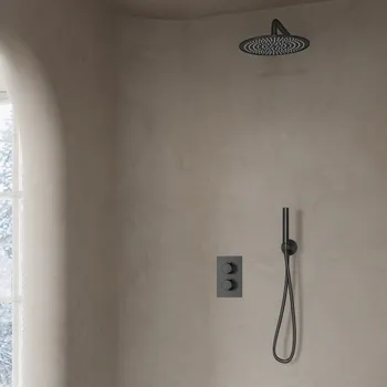 Saniclear Iron built-in rain shower with wall arm and 30cm overhead shower, aged